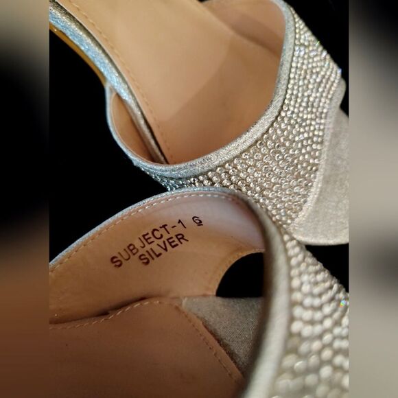 Rhinestone sparkle Silver Chunky Heel Shoes Sandals Sz 6 - Picture 13 of 16